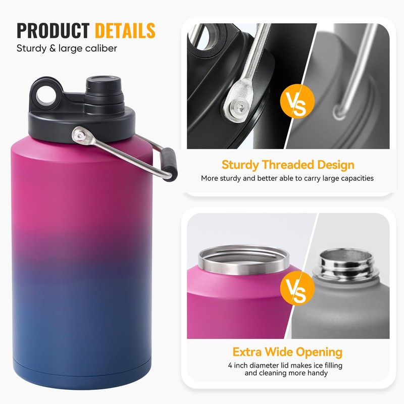 Kerilyn Insulated Gallon Jug with Handle, One Gallon, 128oz Stainless