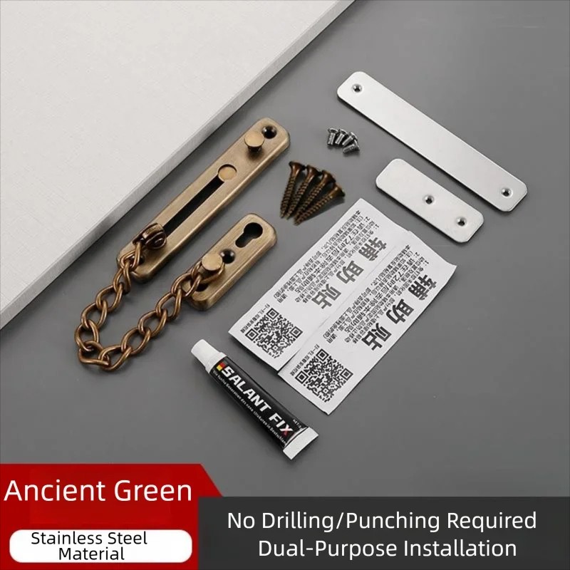 Stainless Steel Door Chain Lock, Heavy Duty Spring Loaded Press