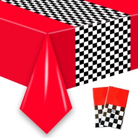 2 Pack Race Car Table Cloth Birthday Party Decorations, 54x108 Inch Red Racing Plastic Table Cover Checkered Rectangle Tablecloth Disposable for Boys Car Theme Birthday Party Decor Supplies Favors