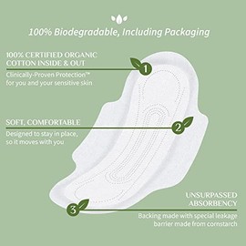 Organyc 100% Certified Organic Cotton Feminine Pads, Heavy Flow, 10 Count