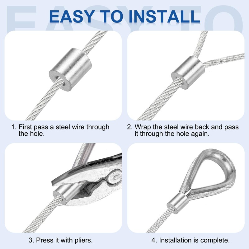 sourcing map Aluminum Wire Rope Stop Sleeve 1/8"(3mm) Crimping Loop