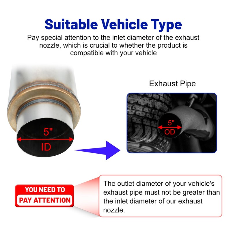Exhaust Resonator 5" Inlet 5" Outlet High Performance Muffler 30"