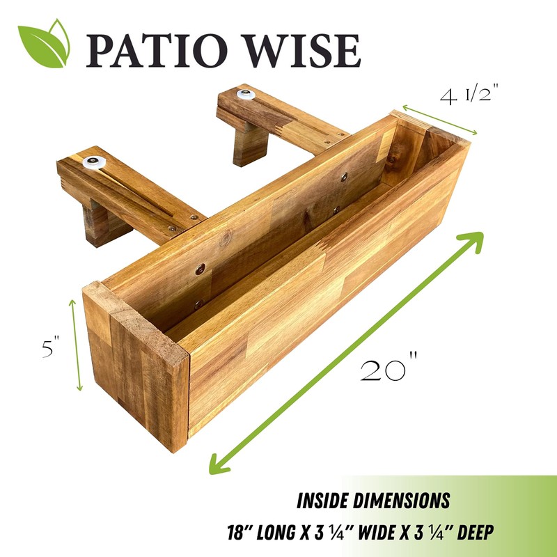 Patio Wise Acacia Wood Railing Planter Box, Outdoor Hanging Flower,