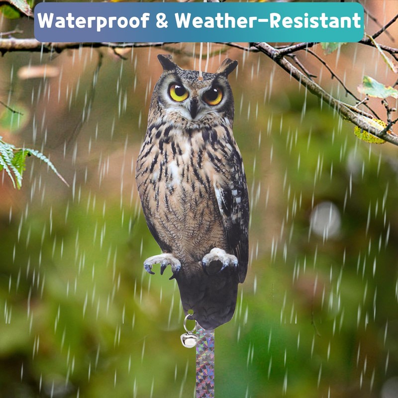 OffiCreative 2Pack Reflective Fake Owls Hanging Decoration Garden Owls Scarer