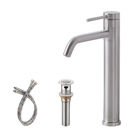 Hotis Vessel Sink Faucet Brushed Nickel, Tall Bathroom Faucet, Single Hole Mixer Spout 360 Swivel Stainless Steel, Bathroom Sink Faucets for Sink 1 Handle with Pop Up Drain