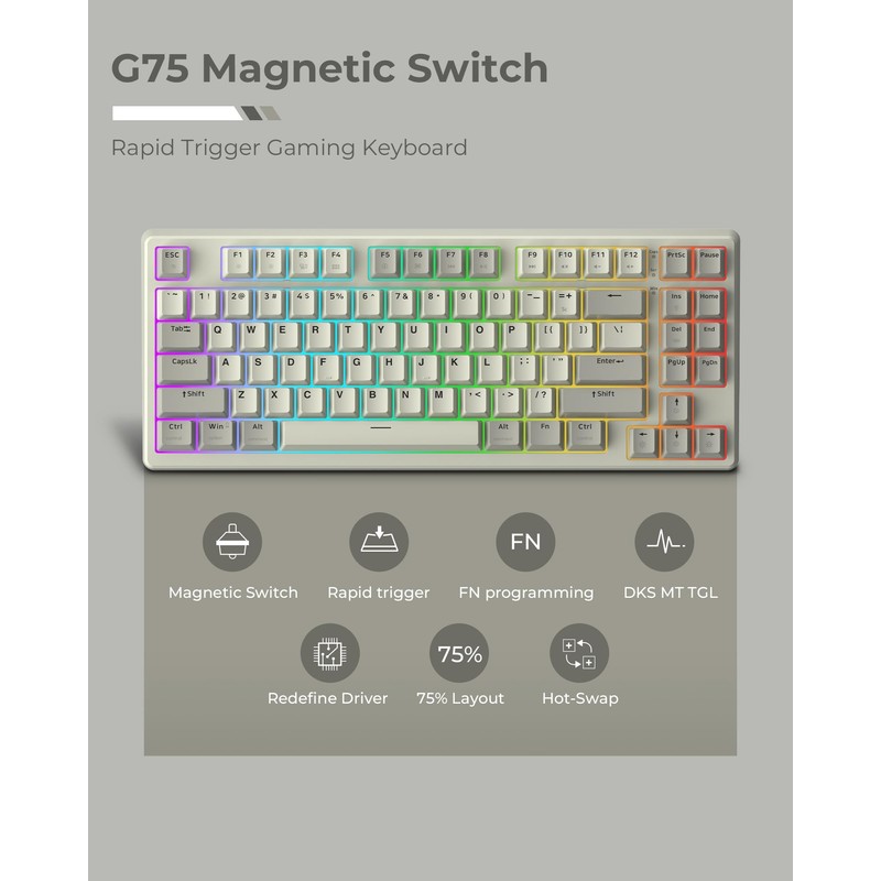 Rapid Trigger Gaming Keyboard,XVX G75 Hall Effect Keyboard Magnetic Switch