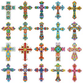 24 Pcs Cross Diamond Painting Stickers Kits Cross Shaped Diamond Mosaic Sticker 5D Diamond Art Stickers DIY Crafts Gem Diamond Painting Kits for Kids Adults Beginners