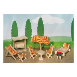 Goki 51913 Garden Furniture 9-Piece Dollhouse Furniture