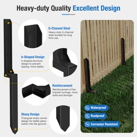 WINSOON Thickened Steel Fence Post Repair Kit 6Pack, One-Piece No Splicing Heavy Duty Anchor Fence Post Repair Stakes for Broken Tilted Wooden Posts, Ground Spike Repaired for Tilted Vinyl Fences