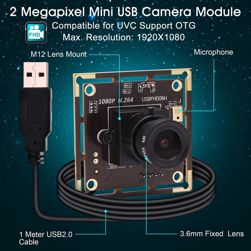 ELP Camera 1080P Webcam H.264 Low Light USB Camera Mini