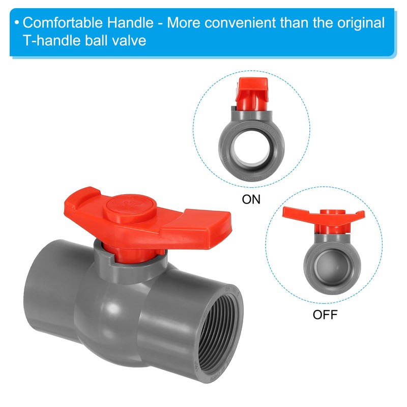 PATIKIL G1-1/2 PVC Ball Valve, 2 Pack Threaded Shut-Off Valve