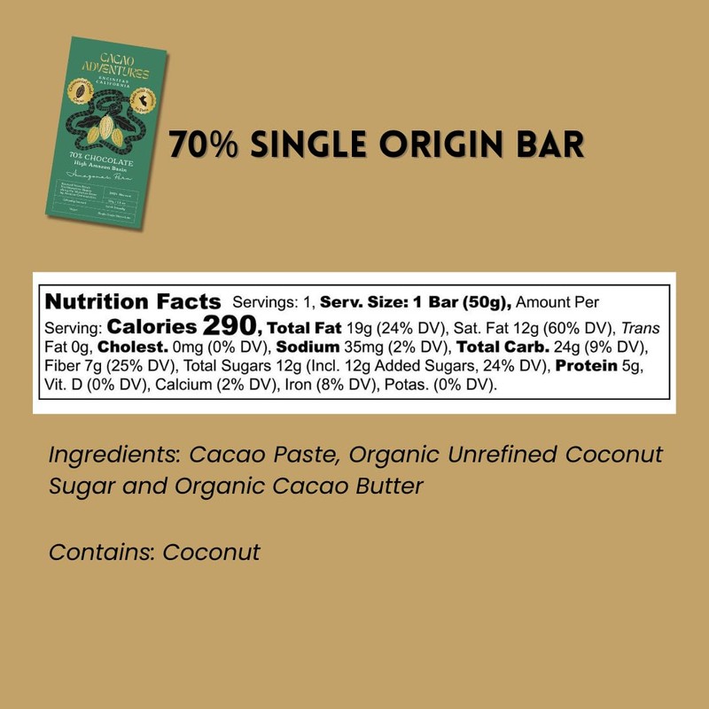 Cacao Adventures - 70% Ceremonial Grade Cacao Bar | Wild