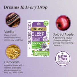 Twinings Superblends Sleep Tea - Spiced Apple & Vanilla Herbal Tea Infusion with Camomile & Passion Flower - 40 Biodegradable Tea Bags