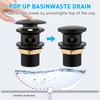 Sink Drain Fitting, Sink Plug with Overflow, Black, Drain Fitting