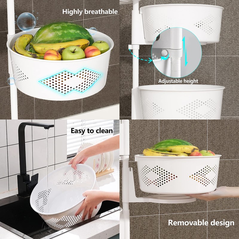 Kaibrite Rotating Kitchen Storage Rack, Multi-Layer Revolving Basket Kitchen Shelf