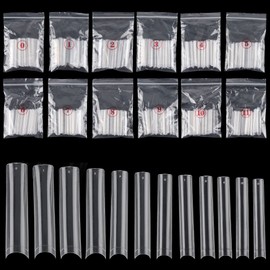 504Pcs Extra Long C Curve Nail Tips XXXL Clear Square Half Cover Nails for Acrylic Nails