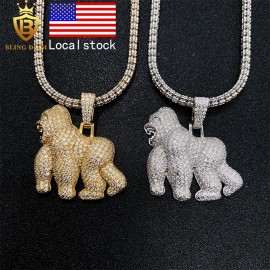 Gra Certificate Iced Out Hip Hop Jewelry 925 Sterling Silver Vvs Moissanite Pass Diamond Test 3D Gorilla Cartoon PendantColor: Silver