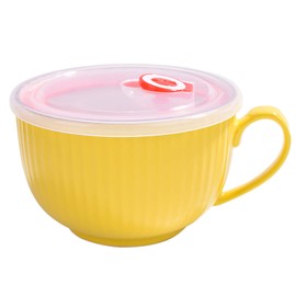 BOSILI Ceramic Bowl with Lid and Handle Microwave for Instant Noodle Yellow Cereal Bowl for Breakfast Modern Simple Style Ramen Bowl Microwave and Dishwasher Safe