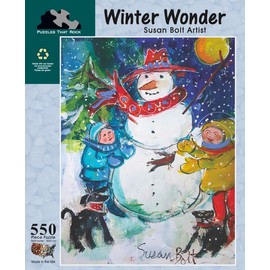 Puzzles That Rock - Winter Wonder - 550 Piece Adult Puzzle - Snowman with Children by Northern Michigan Artist Susan Bolt