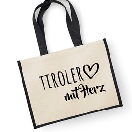 HUURAA Jute Bag Tyrolean with Heart Carry Bag Black 21 Litres with Motif for the Greatest People Gift Idea for Friends and Family, multicoloured