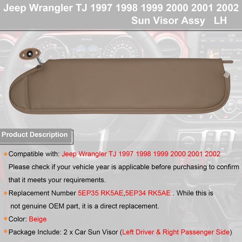 NHILES Left Driver & Right Passenger Sun Visor Compatible with