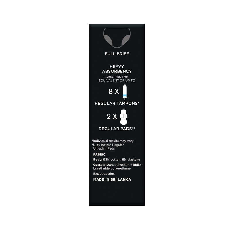 U By Kotex Thinx Period Undies Teen Heavy Black Size