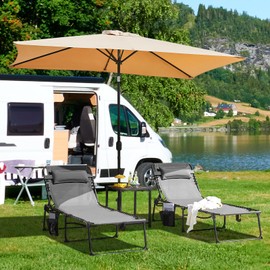 Yaheetech 26.4" Outdoor Folding Tanning Chair, Chaise Lounge Chairs with 5 Back Position Adjustable, Extended Portable Lounger for Beach, Patio, Gray