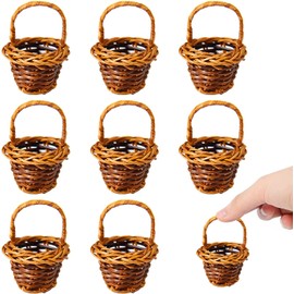 LATRAT Pack of 10 Braided Flower Basket, Fruit Basket, Cable Knit, Small Wicker Basket with Handle, Mini Baskets, Flower Children Baskets, Handle Basket, Wedding Scatter Basket