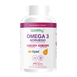 Wellthy Omega 3 Epax® 260 Cápsulas Ácidos Grasos 2000mg. Aceite de Pescado Noruego Ultraconcentrado. 30% EPA y 20% DHA La más alta concentración, Alta