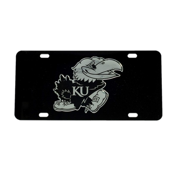 KU Kansas Black Jayhawk Mirrored License Plate Tag