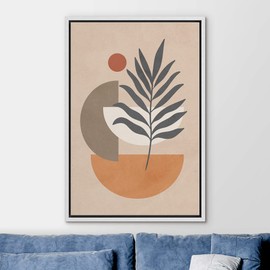 Ashbrook Framed Canvas Print Wall Art Mid-Century Multicolor Polygons and Palm Leaf Floral Botanical Illustrations Modern Bohemian Zen Colorful Chic for Living Room, Bedroom, Office - 16"x24" WHITE