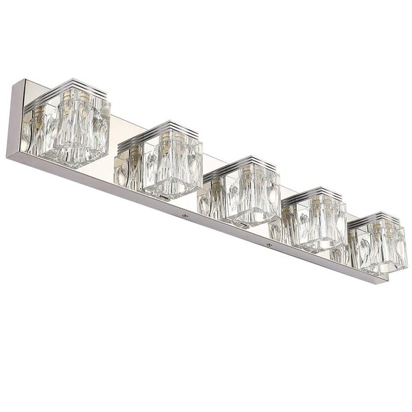 Ralbay LED Modern Bathroom Vanity Lights 5 Lights Crystal Glass Stainless Steel Bathroom Vanity Lights Fixtures Over Mirror LED Modern Crystal Glass Vanity Lights