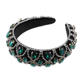 VOCOSTE Padded Headband Rhinestone Hair Band for Women Green 1.57 Inches Wide