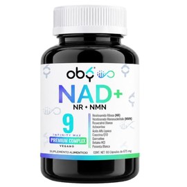 Oby NAD+ Infinity 9 Ingredientes | Combinación Superior de NMN + NR Nicotinamida Ribosa con Resveratrol ≥99%, Astaxantina, CoQ10, Quercetina, Ala, Piperina | Pureza certificada | 60 Capsulas Veganas