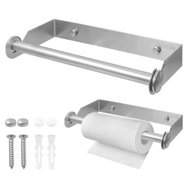 XNJIHWA Kitchen Roll Holder Wall Mounted Paper Towel Roll Holder Stainless Steel Paper Rack for Home,Kitchen,Bathroom,13 inches,Silver