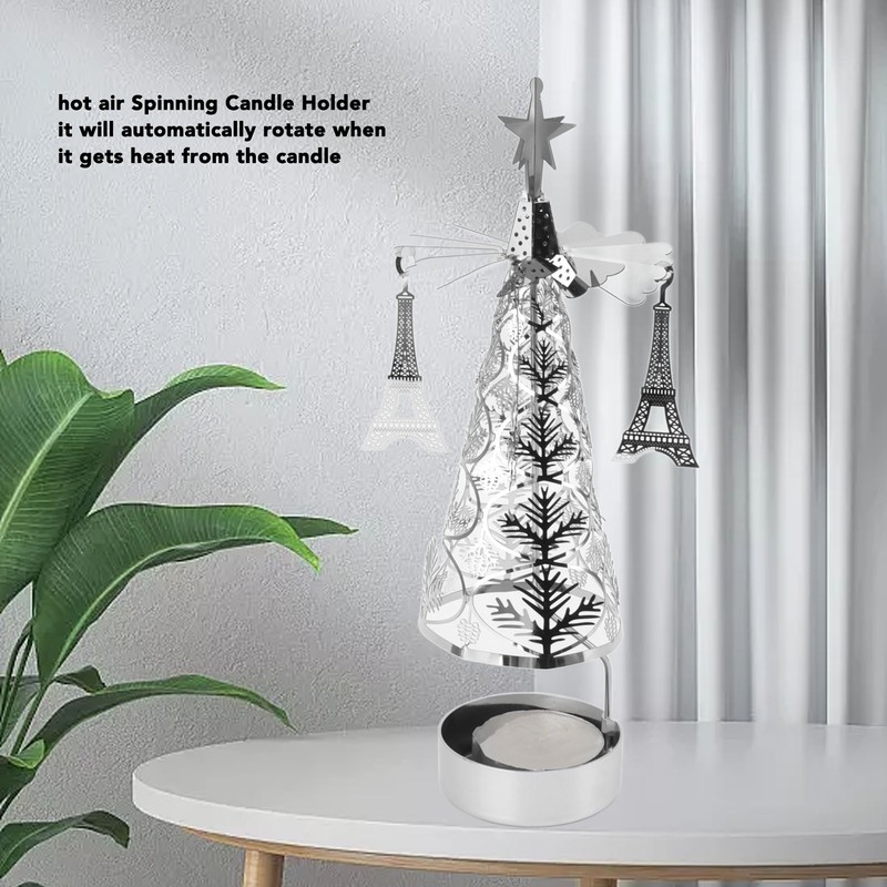 Christmas Tree Carousel Spinning Candle Holder Stainless Steel Rotary Tree