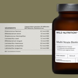WILD NUTRITION Food-Grown® Multi Strain Biotic | Probiotika für die Darmgesundheit aus 30 Milliarden lebenden Bakterien | Lactobacillus, Acidophilus, Bifidobacterium | 30 Kapseln