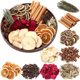 Knitgrip 1 Pack Christmas Potpourri Bowl Filler Dried Orange Apple Slices Cinnamon Sticks Fennel Acorns Cones White Frosted Pine Cones Stovetop Potpourri for Xmas Decor (Flower Scent)