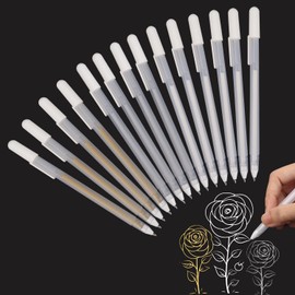 MOTIBACK 14Pcs Metallic Gel Pens Set - 6 White/4 Gold/4 Silver 0.8mm Fine Point Pens for Artists - Highlight Pens for Black Paper, Sketching, Drawing & Illustration