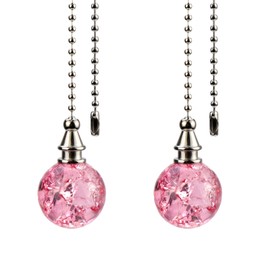 Savagrow 2Pcs Crystal Ice Cracked Ball Ceiling Fan Pull Chains Light Fan Hanging Chains Decorative Beaded Chain Extender, Pink