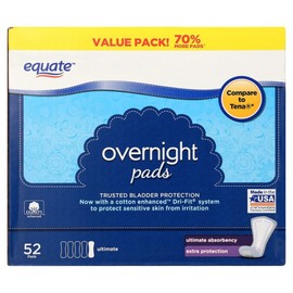 Unbranded Women's Incontinence Pads, Overnight (52 Count)