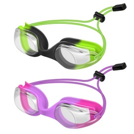 Berallo Kids Swim Goggles, 2 Pack Full Protection Swimming Goggles No Leaking Anti-Fog Child Age 3-14 (Green & Purple)