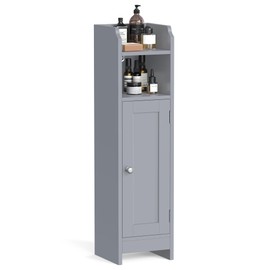 VASAGLE Small Bathroom Storage Corner Floor Cabinet with Door, 7.9 x 7.1 x 31.5 Inches, Bathroom Organizer, Narrow Toilet Paper Storage Cabinet, Adjustable Shelves, Dove Gray UBBC310P36