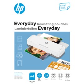 HP Everyday A4 80 Micron Gloss Transparent Laminating Pouches for Hot Laminating (Pack of 25) 9154