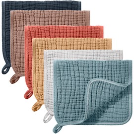 6 Pcs Muslin Burp Cloths Pure Cotton Baby Burping Rags 20 x 10 Inch 6 Layers Spit up Rags Neutral Large Soft Absorbent Multicolor Muslin Washcloths Diapers for Newborn Girl Boy (Retro Colors Series)