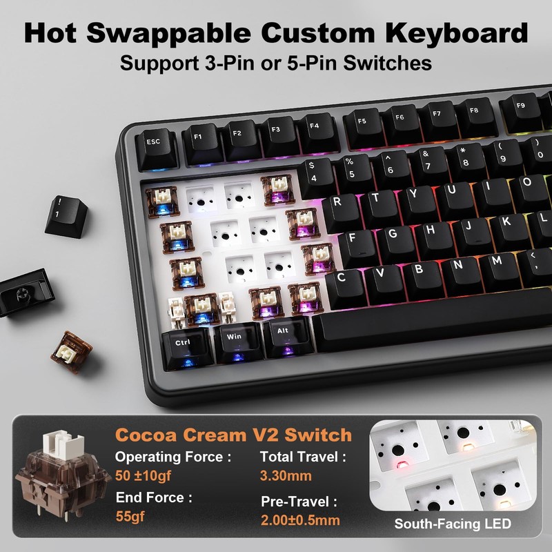 YUNZII B75 PRO MAX 75% Mechanical Keyboard (Black, Cocoa V2)