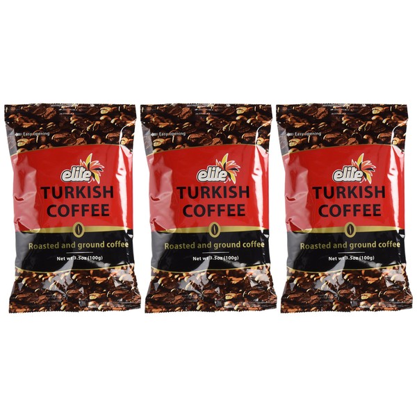 Elite Turkish Coffee Roasted and Ground 3.5 Ounce (3 Pack)
