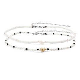 Boho Shell Necklace White Pearl with Shell Pendant for Women Girls 2 Rows Short Chain White Pearls Choker Chains Beach Necklace Fashion Jewellery Gift for Women Girlfriend Mother Birthday, Metal,