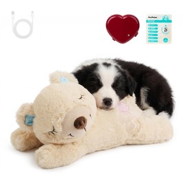 PetPrime Dog Plush Toy with Heartbeat for Puppies – Rechargeable with Timer & Adjustable Speed, Pet Soft Anxiety Puppy Toy,Includes 1 Disposable Heat Pack(Bear)