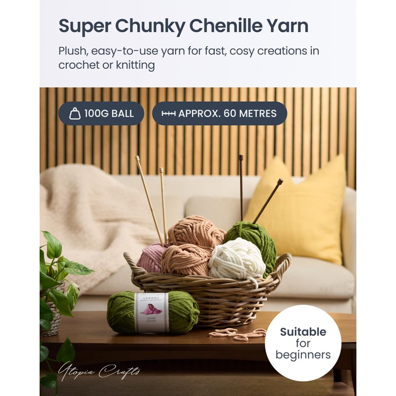Utopia Crafts Cuddle Super Chunky Chenille Soft Yarn for Knitting